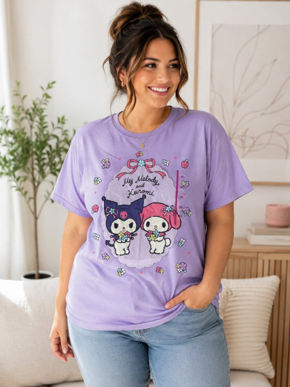 Sanrio My Melody Kuromi Graphic T-Shirt Women's XL & XXL Purple Short Sleeve Tee